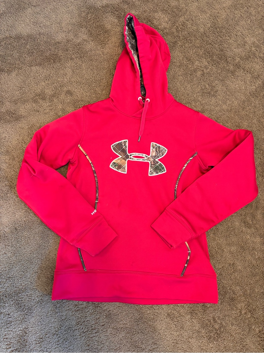 Under Armour Red Hoodie with Camo Logo Trim